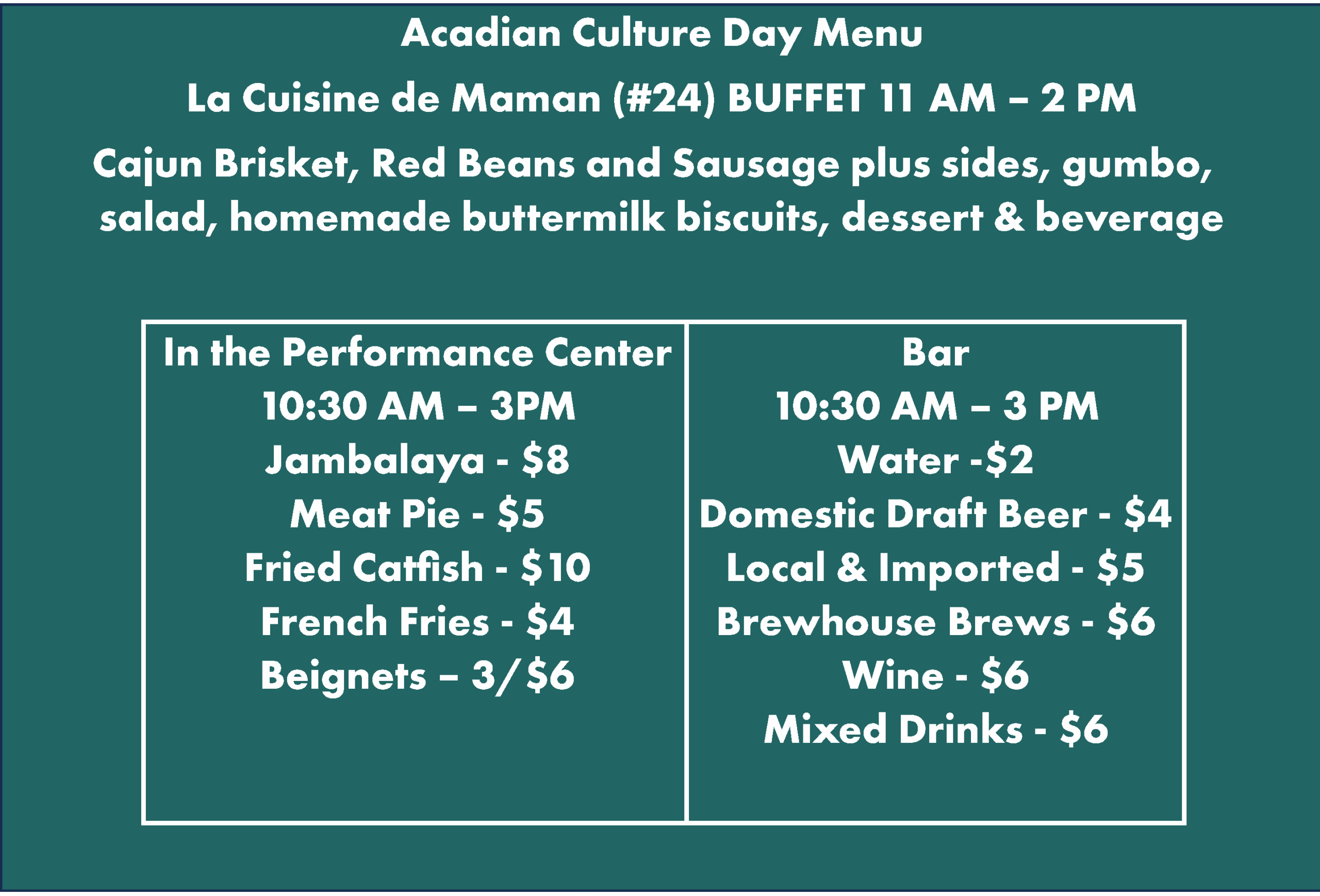 Acadian Culture Day Menu